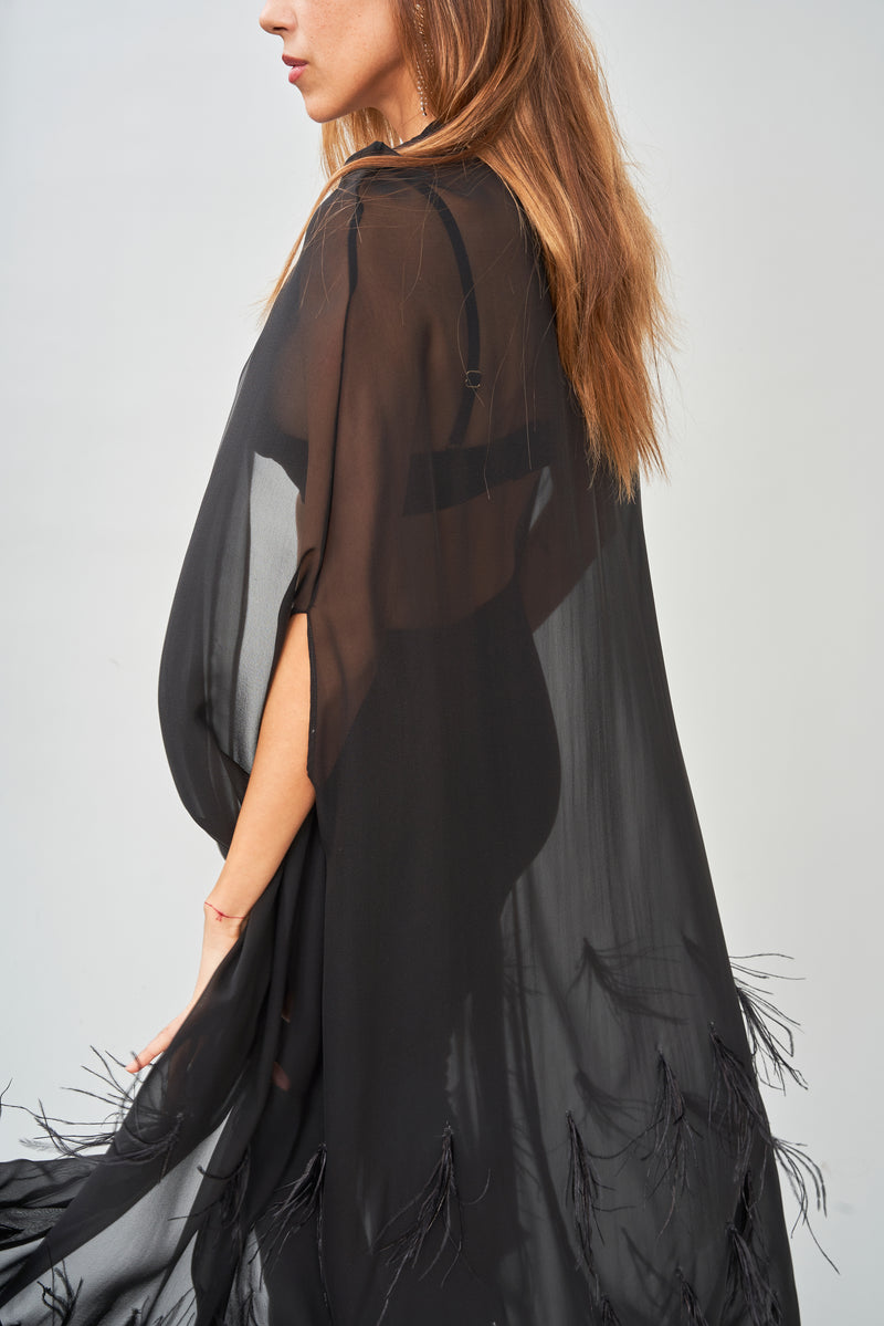 Silk Georgette Cape with Feathers