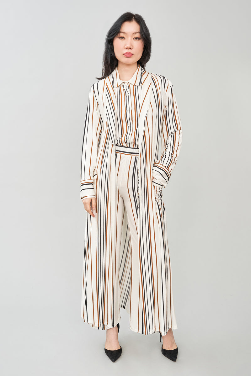 Stripes Viscose Jersey Long Robe