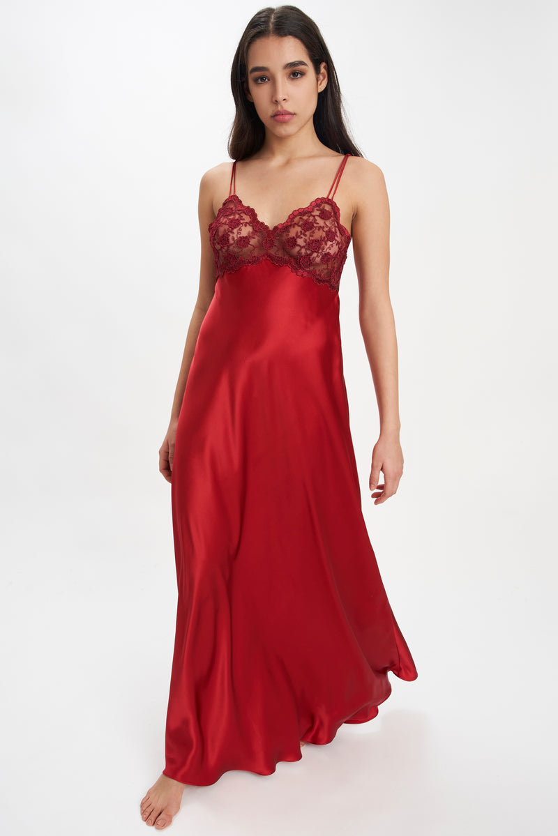 Red silk camisole with frastaglio